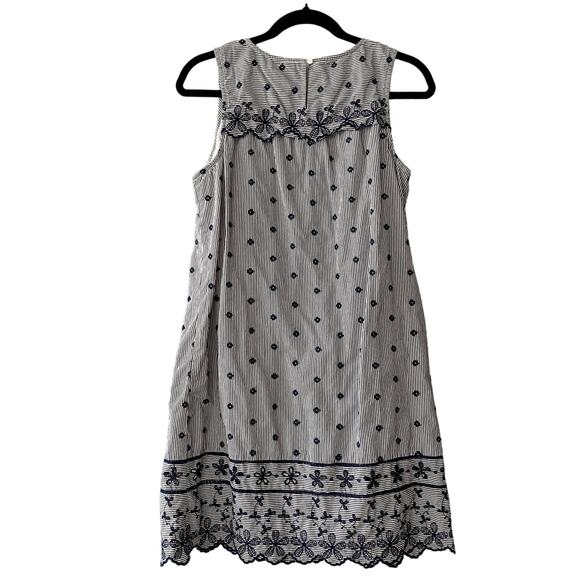 Old Navy Floral Embroidered Eyelet Scalloped Hem Striped Short Dress Medium - Picture 2 of 12